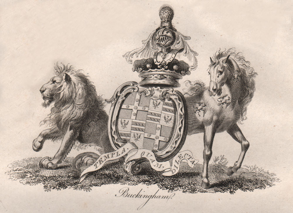 BUCKINGHAM. Coat of Arms. Heraldry 1790 old antique vintage print picture